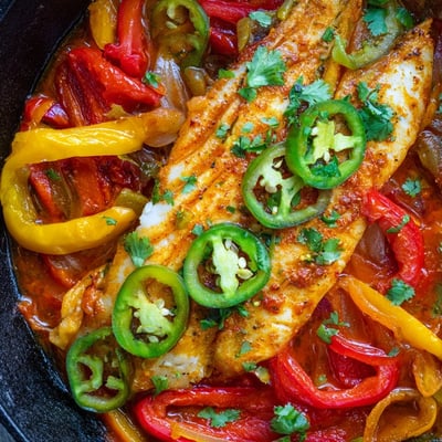 Spicy Roasted Pepper Tilapia Skillet
