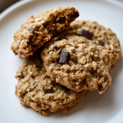 Soft chewy banana oatmeal cookies stacked on a wire cooling rack
